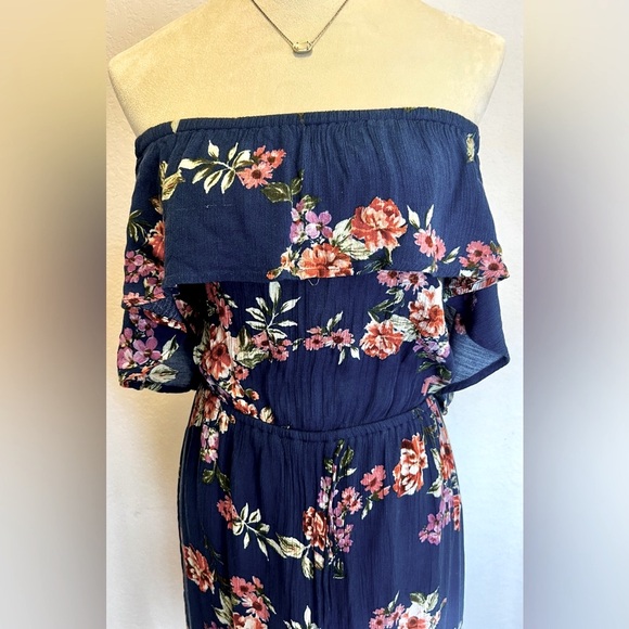 Navy Floral Romper/ Dress, 100% Rayon, Size Large - Picture 4 of 12